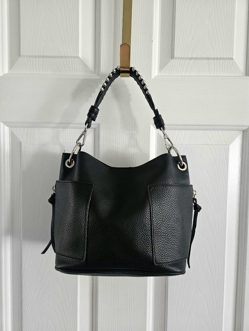 NWOT Steve Madden Black Faux Leather B-Sammy Bucket Shoulder Purse
